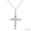 1/20 Ctw Baguette and Round Cut Diamond  Cross Shape Fashion Pendant With Chain in 10K White Gold