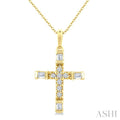 1/20 Ctw Baguette and Round Cut Diamond Cross Shape Fashion Pendant With Chain in 10K Yellow Gold