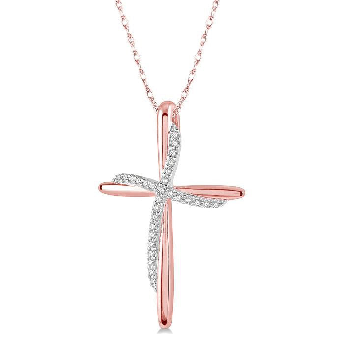 Violet Gale Cross 10K Rose Gold Diamond Fashion Pendant