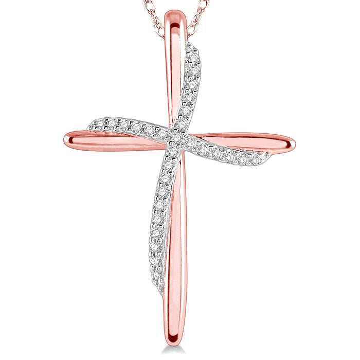 Violet Gale Cross 10K Rose Gold Diamond Fashion Pendant