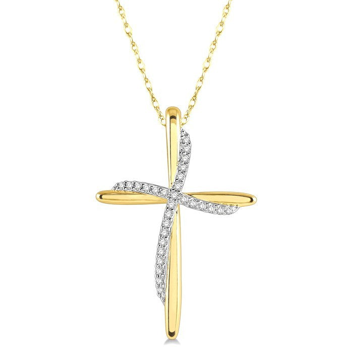 1/10 Ctw Round Cut Diamond Draped Cross Charm Pendant With Chain in 10K Yellow Gold