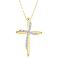 1/10 Ctw Round Cut Diamond Draped Cross Charm Pendant With Chain in 10K Yellow Gold