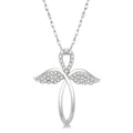 1/6 Ctw Angel Wing Round Cut Diamond Cross Pendant With Chain in 10K White Gold