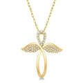 Aeravine Angel Wing Diamond Cross Pendant in 10K Yellow Gold
