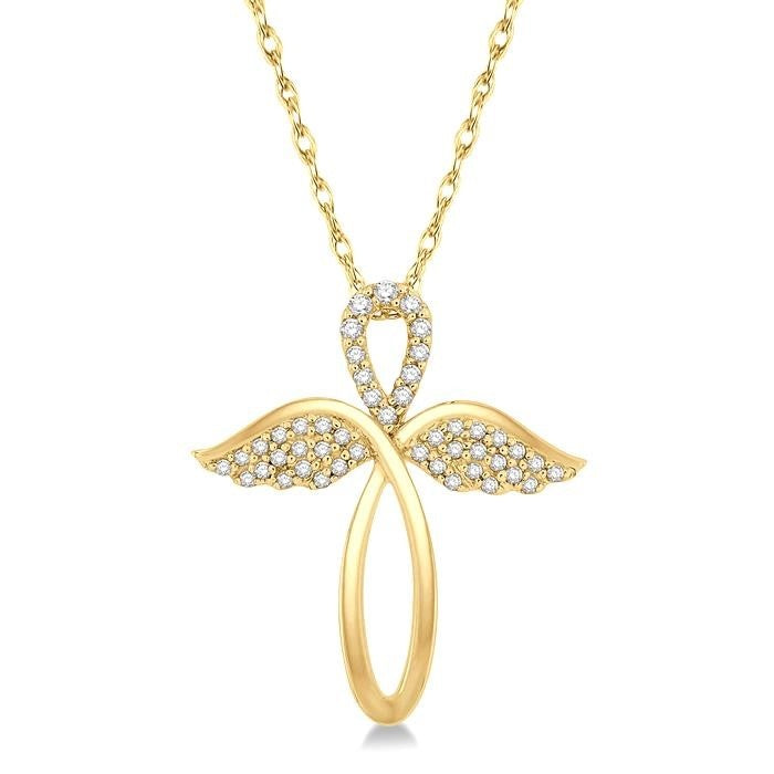 Aeravine Angel Wing Diamond Cross Pendant in 10K Yellow Gold