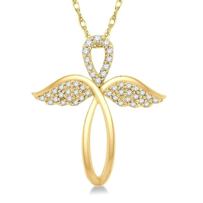 Aeravine Angel Wing Diamond Cross Pendant in 10K Yellow Gold