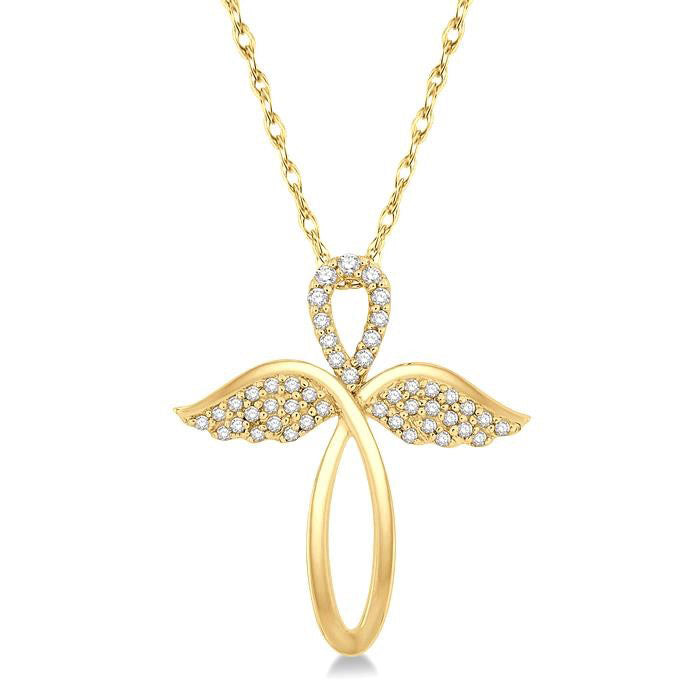 Aeravine Angel Wing Diamond Cross Pendant in 10K Yellow Gold