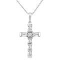 1/20 Ctw Baguette and Round Cut Diamond Cross Shape Fashion Pendant With Chain in 10K White Gold