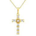 1/20 Ctw Baguette and Round Cut Diamond  Cross Shape Fashion Pendant With Chain in 10K Yellow Gold