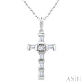 1/20 Ctw Baguette and Round Cut Diamond Cross Shape Fashion Pendant With Chain in 10K White Gold
