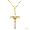 1/20 Ctw Baguette and Round Cut Diamond  Cross Shape Fashion Pendant With Chain in 10K Yellow Gold