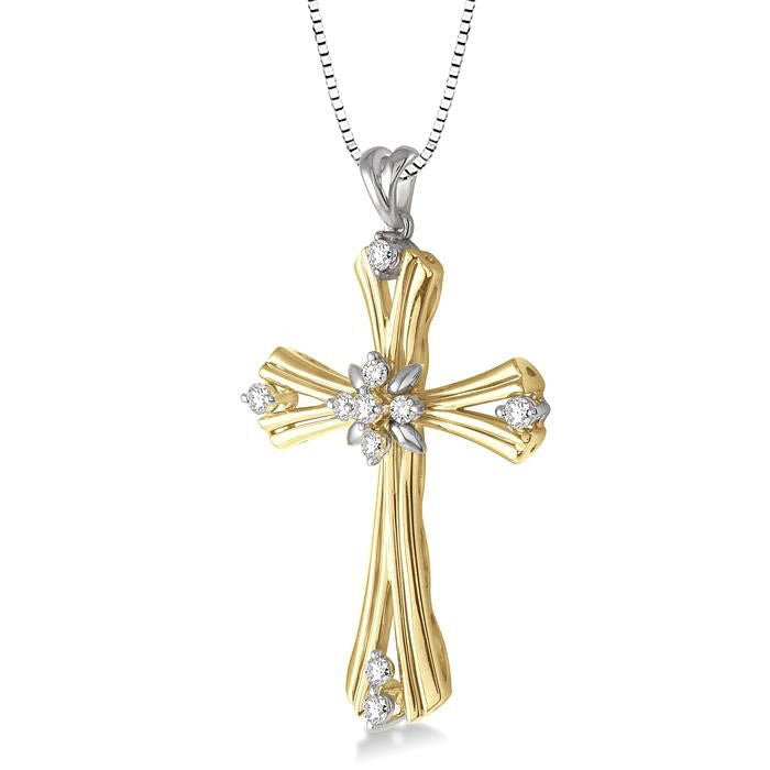 Oleander Silhouette Cross Diamond Fashion Pendant
