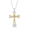 1/6 Ctw Round Cut Diamond Cross Pendant in 14K White and Yellow Gold with Chain