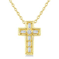 1/20 Ctw Baguette and Round Cut Diamond Cross Shape Fashion Pendant With Chain in 10K Yellow Gold