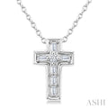 1/20 Ctw Baguette and Round Cut Diamond  Cross Shape Fashion Pendant With Chain in 10K White Gold