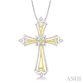 1/3 Ctw Round Cut Diamond Cross Pendant in 14K White and Yellow Gold with Chain