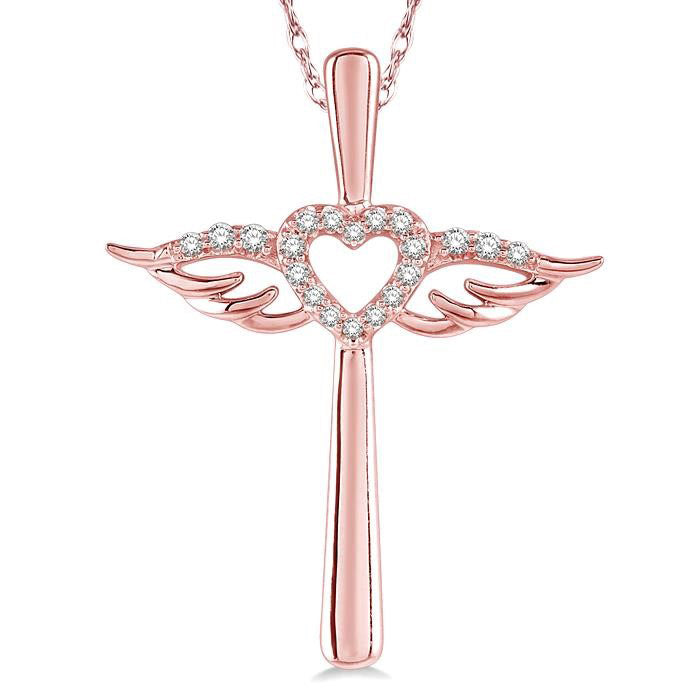 Brisa Zenith Angel Wings Heart Shape & Cross Diamond Fashion Pendant