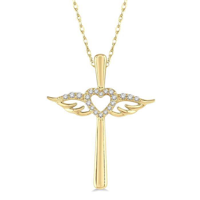 Jasper Thorn Angel Wings Heart Shape & Cross Diamond Fashion Pendant
