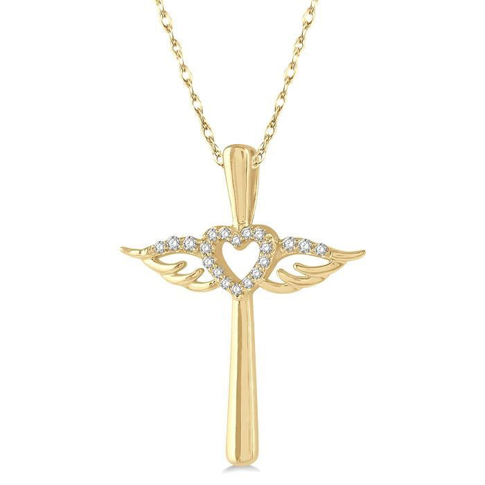 Jasper Thorn Angel Wings Heart Shape & Cross Diamond Fashion Pendant