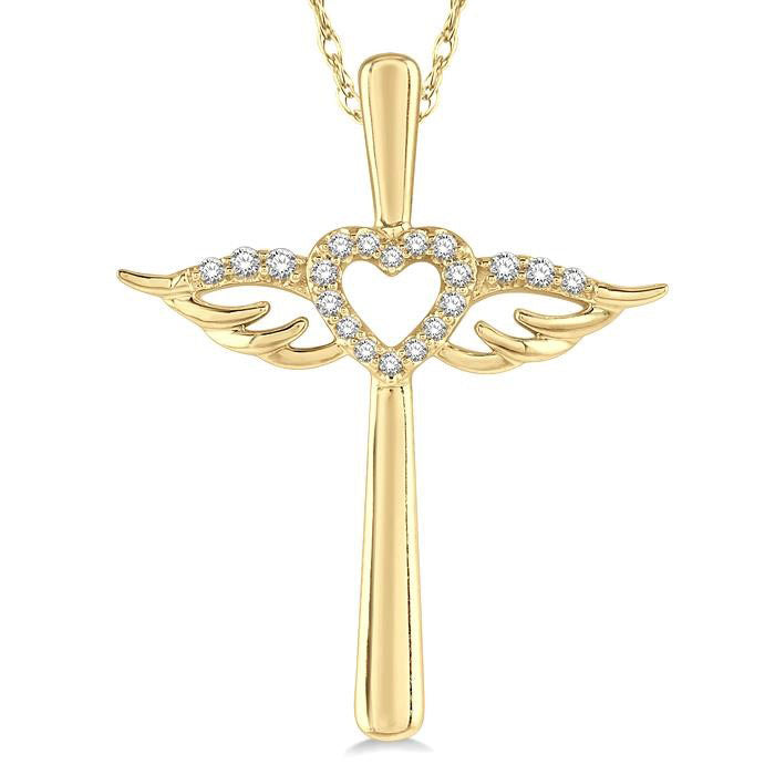 Jasper Thorn Angel Wings Heart Shape & Cross Diamond Fashion Pendant