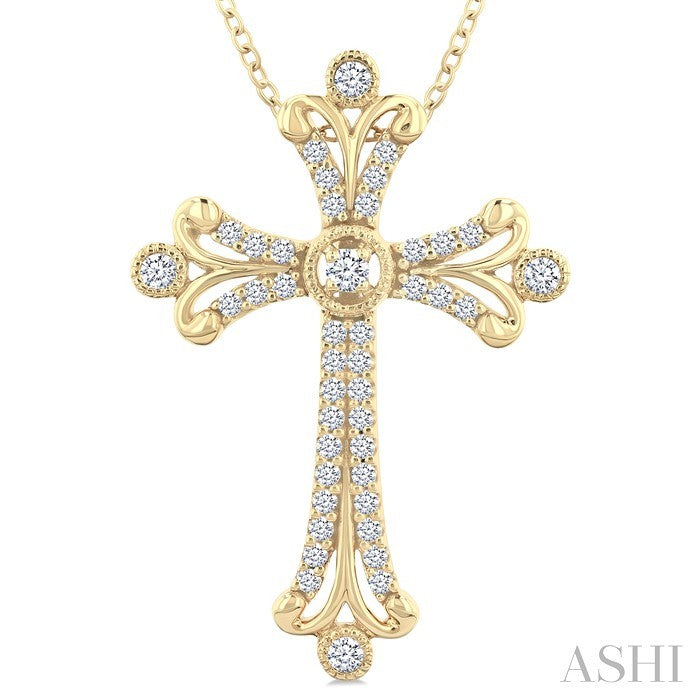 1/3 Ctw Cross Round Cut Diamond Fashion Pendant With Chain in 14K Yellow Gold