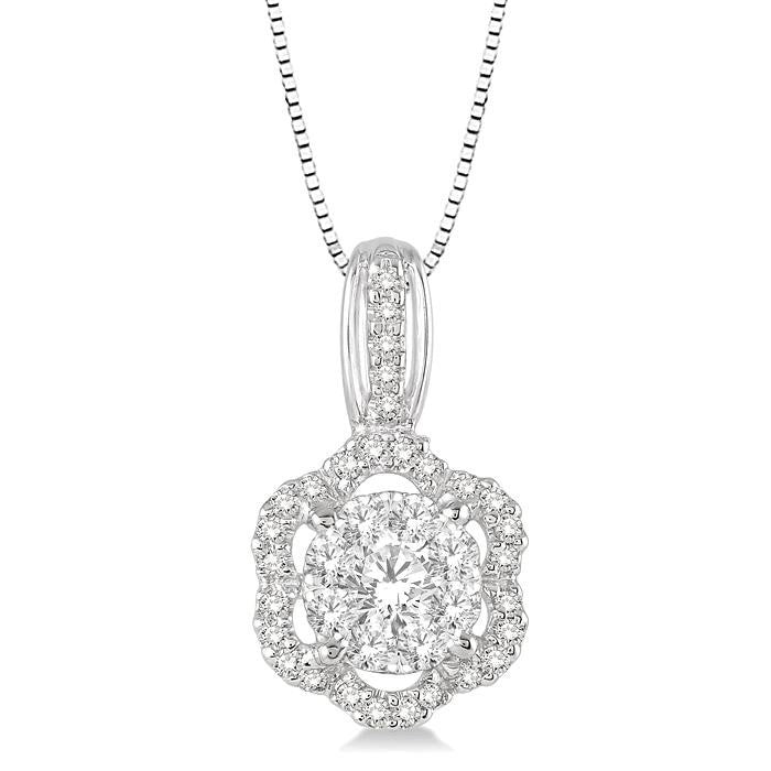 1/2 Ctw Round Cut Diamond Shine Bright Pendant in 14K White Gold with Chain