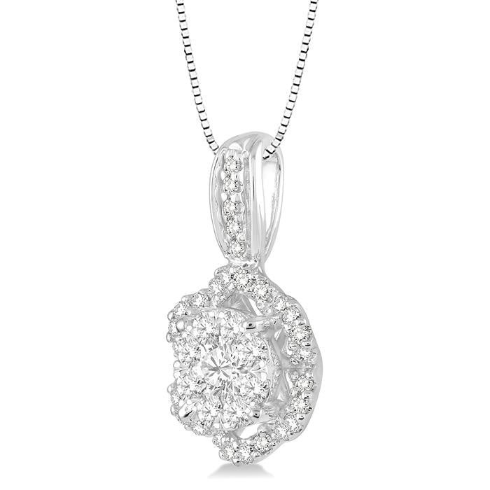 1/2 Ctw Round Cut Diamond Shine Bright Pendant in 14K White Gold with Chain