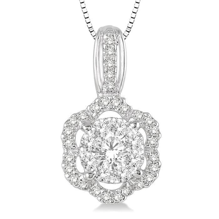 1/2 Ctw Round Cut Diamond Shine Bright Pendant in 14K White Gold with Chain