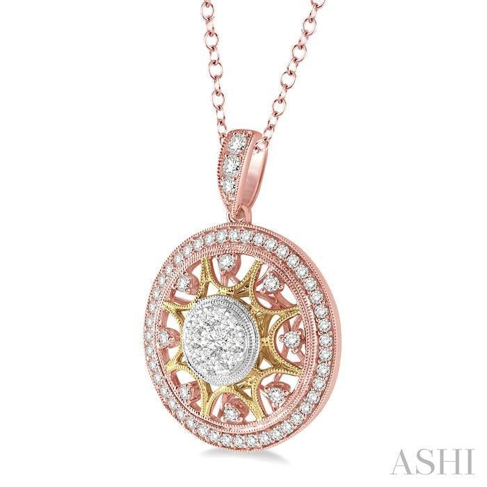 1 Ctw Round Cut Diamond Shine Bright Pendant in 14K Tri Color Gold with Chain