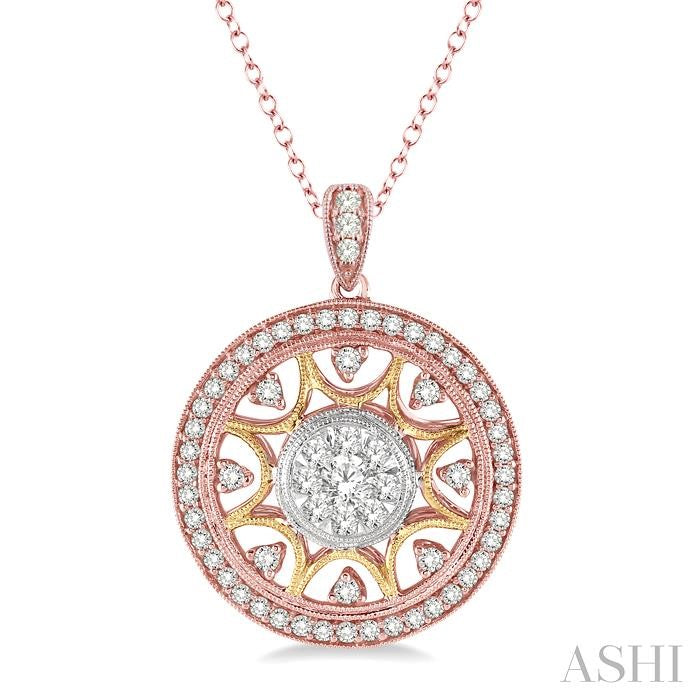 1 Ctw Round Cut Diamond Shine Bright Pendant in 14K Tri Color Gold with Chain