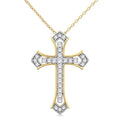 1/4 Ctw Cross Round Cut Diamond Fashion Pendant With Chain in 14K Yellow and White Gold