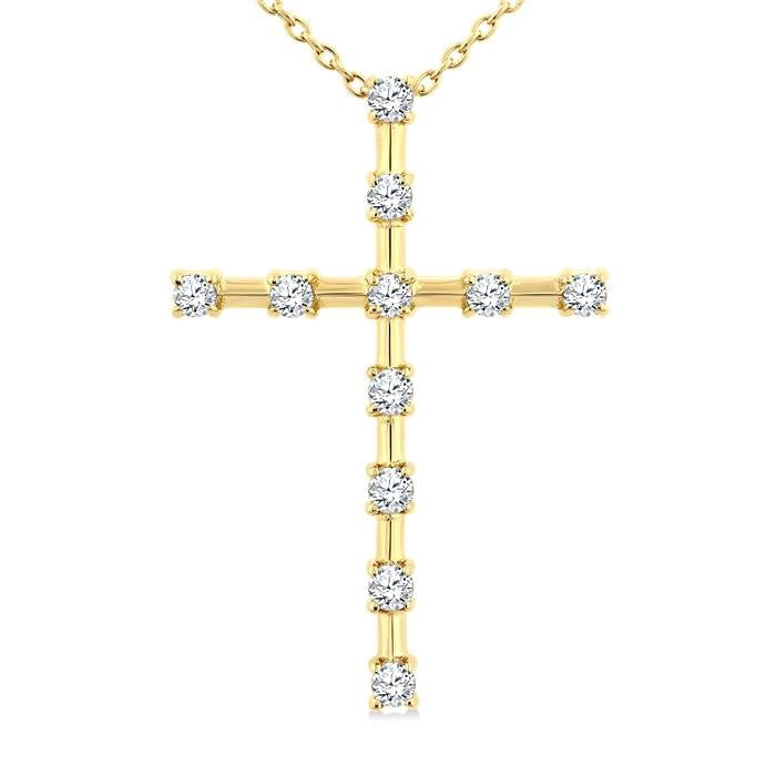 1/4 Ctw Round Cut Diamond Cross Pendant With Chain in 10K Yellow Gold
