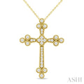 1/4 Ctw Round Cut Diamond Clover Cross Pendant With Chain in 10K Yellow Gold