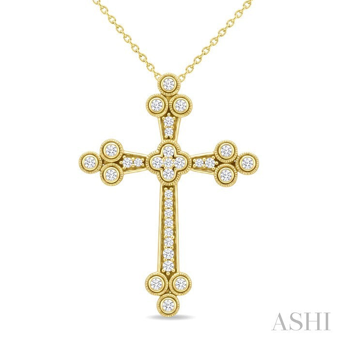 1/4 Ctw Round Cut Diamond Clover Cross Pendant With Chain in 10K Yellow Gold