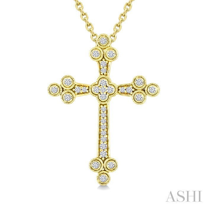 1/4 Ctw Round Cut Diamond Clover Cross Pendant With Chain in 10K Yellow Gold