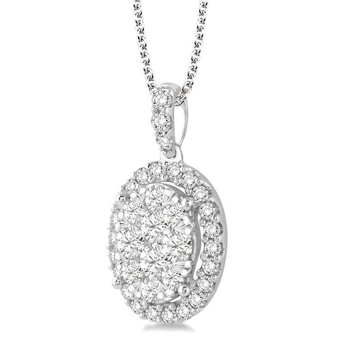 Juniper Nerissa Oval Shape Halo Shine Bright Essential Diamond Pendant