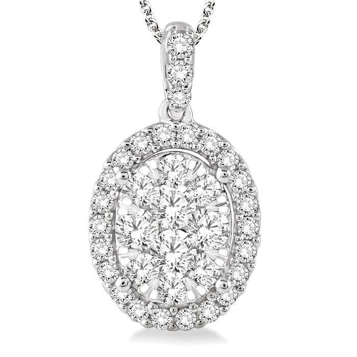 Juniper Nerissa Oval Shape Halo Shine Bright Essential Diamond Pendant
