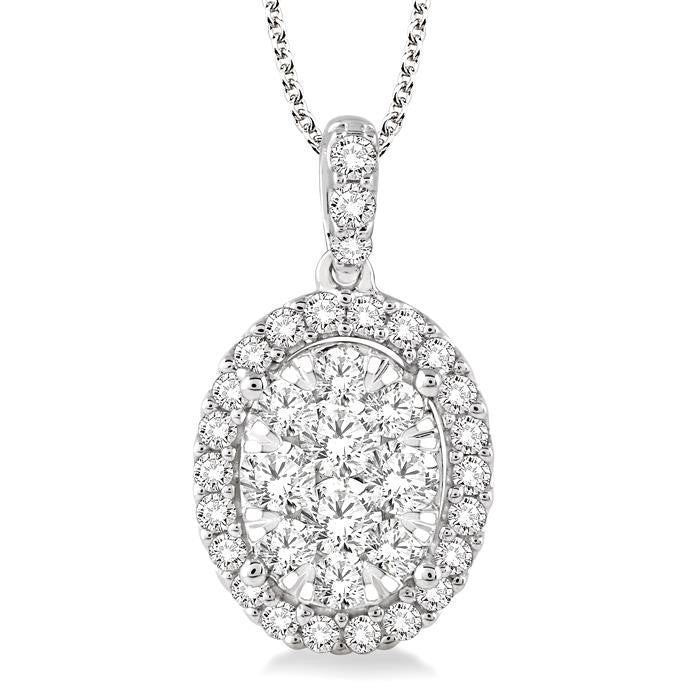 2 Ctw Oval Shape Diamond Shine Bright Pendant in 14K White Gold with Chain
