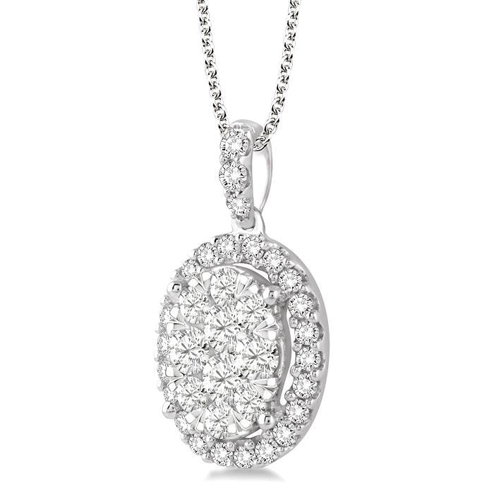 2 Ctw Oval Shape Diamond Shine Bright Pendant in 14K White Gold with Chain