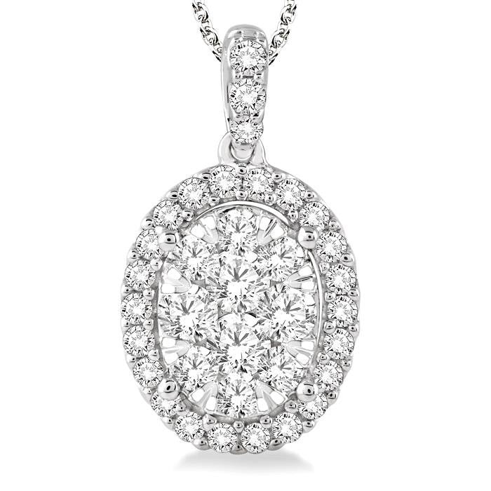 2 Ctw Oval Shape Diamond Shine Bright Pendant in 14K White Gold with Chain