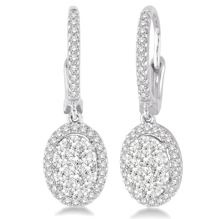 1 Ctw Oval Shape Diamond Shine Bright Earrings in 14K White Gold