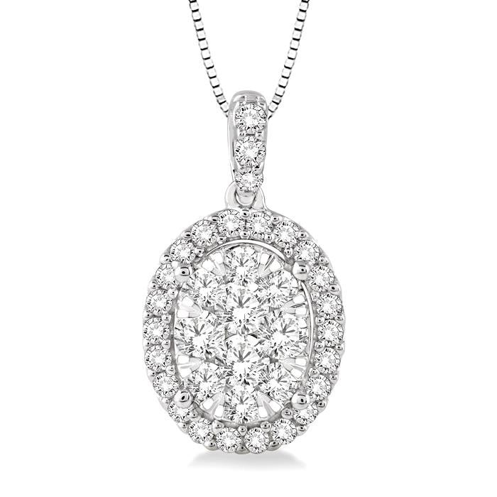 3/4 Ctw Oval Shape Diamond Shine Bright Pendant in 14K White Gold with Chain