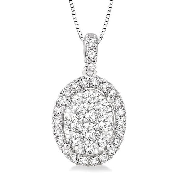 3/4 Ctw Oval Shape Diamond Shine Bright Pendant in 14K White Gold with Chain