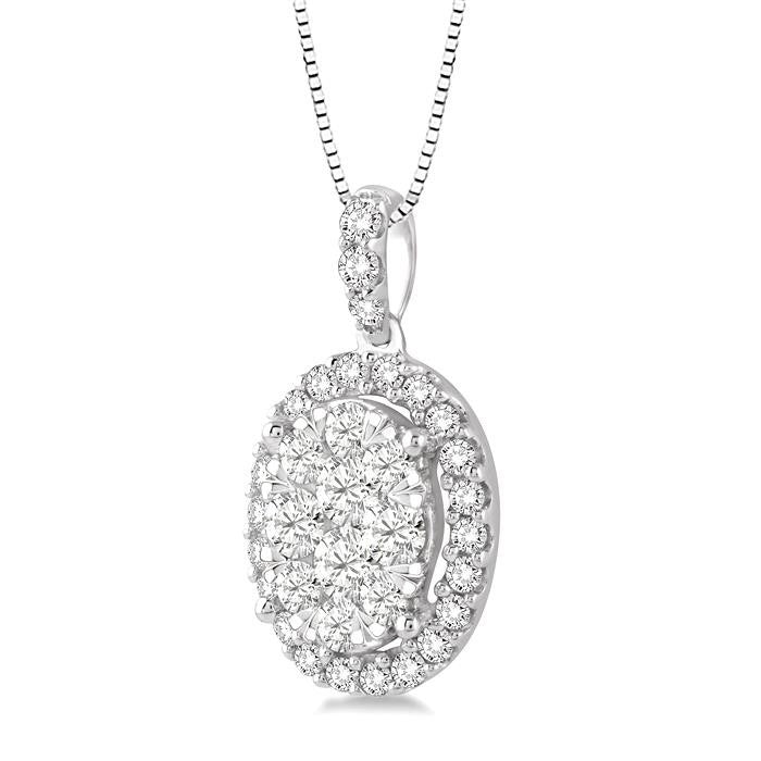 3/4 Ctw Oval Shape Diamond Shine Bright Pendant in 14K White Gold with Chain