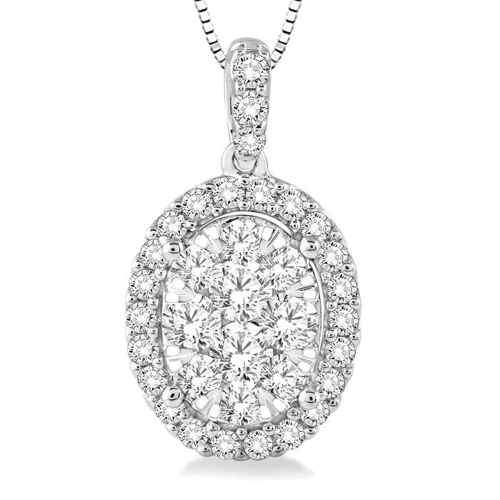 3/4 Ctw Oval Shape Diamond Shine Bright Pendant in 14K White Gold with Chain