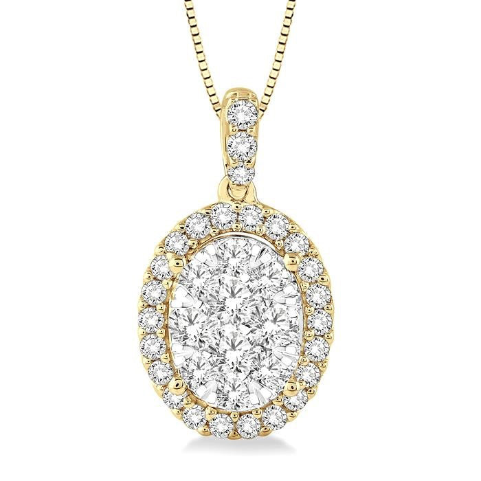 3/4 Ctw Oval Shape Diamond Shine Bright Pendant in 14K Yellow and White Gold with Chain