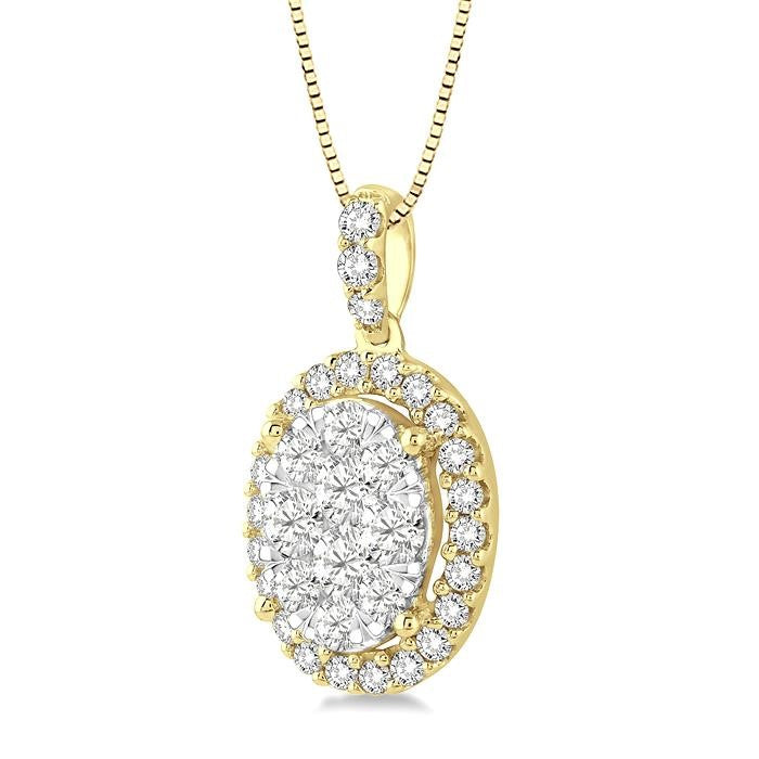 3/4 Ctw Oval Shape Diamond Shine Bright Pendant in 14K Yellow and White Gold with Chain