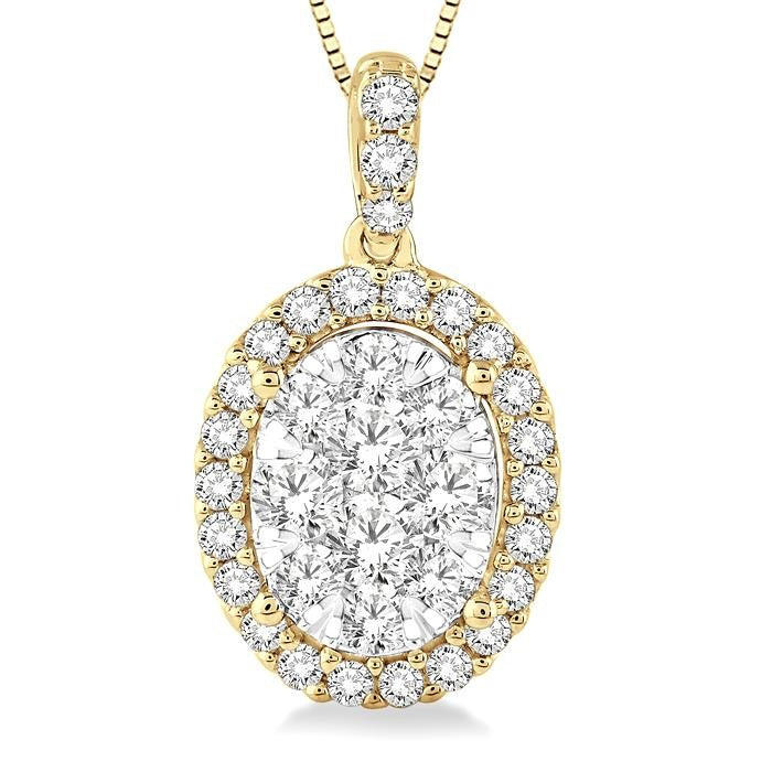 3/4 Ctw Oval Shape Diamond Shine Bright Pendant in 14K Yellow and White Gold with Chain