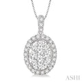 3/4 Ctw Oval Shape Diamond Lovebright Pendant in 14K White Gold with Chain