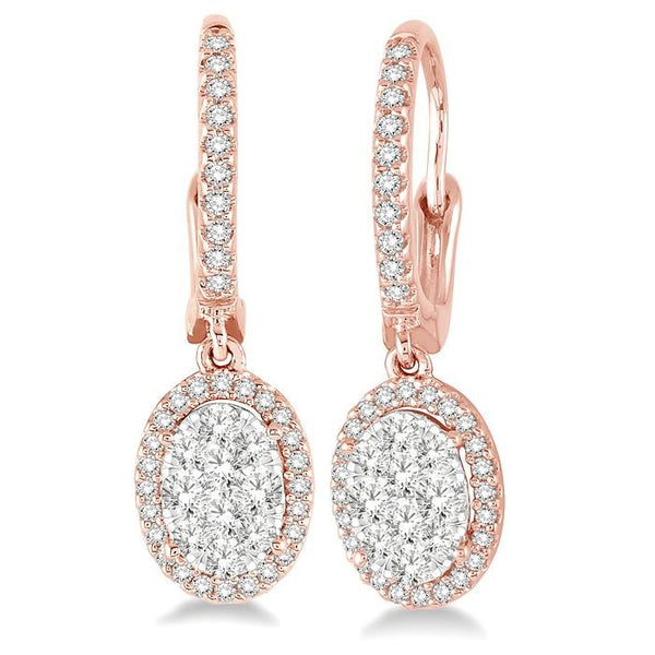 5/8 Ctw Oval Shape Diamond Shine Bright Earrings in 14K Rose and White Gold